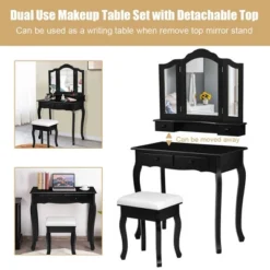 Costway Vanity Makeup Dressing Table Set W/Stool 4 Drawer&Mirror Jewelry Wood Desk Black 13 Costway Vanity Makeup Dressing Table Set W/Stool 4 Drawer&Mirror Jewelry Wood Desk Black -DreamNest Store GUEST d999651d 9c02 4c57 9da3 72023f944092