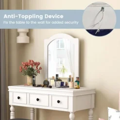 Costway Vanity Table Set Makeup Desk Cushioned Stool 3 Drawer Large Mirror White/Walnut -DreamNest Store GUEST d9b754a4 4480 4736 ba2b e78641b30afc