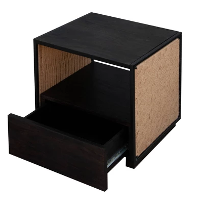21" Handcrafted Acacia Wood Nightstand Brown/Black - The Urban Port 3 21" Handcrafted Acacia Wood Nightstand Brown/Black - The Urban Port - Image 3