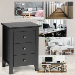Costway Nightstand End Beside Sofa Table Cabinet W/ 3 Drawers Bedroom Furniture Black -DreamNest Store GUEST db31b230 313f 4327 bbfe a13ba467cfaa