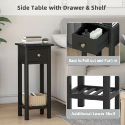Costway 2PCS 2 Tier End Bedside Sofa Side Table With Drawer Shelf Acacia Wood Nightstand Black 10 Costway 2PCS 2 Tier End Bedside Sofa Side Table With Drawer Shelf Acacia Wood Nightstand Black -DreamNest Store GUEST db428fc2 b807 4a99 aae3 0b894fd9c82c