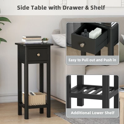 Costway 2PCS 2 Tier End Bedside Sofa Side Table With Drawer Shelf Acacia Wood Nightstand Black 4 Costway 2PCS 2 Tier End Bedside Sofa Side Table With Drawer Shelf Acacia Wood Nightstand Black - Image 4