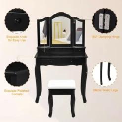 Costway Vanity Makeup Dressing Table Set W/Stool 4 Drawer&Mirror Jewelry Wood Desk Black 15 Costway Vanity Makeup Dressing Table Set W/Stool 4 Drawer&Mirror Jewelry Wood Desk Black -DreamNest Store GUEST db63acb7 9f60 4e96 9f19 4db3fc6ece25