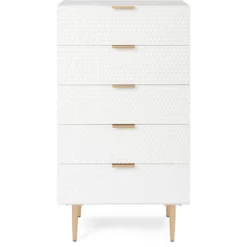 Jolie 5 Drawer Tallboy Dresser White - Adore Decor -DreamNest Store GUEST dc589235 8675 4e65 a67f ce72f7dd3fe1