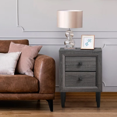 Costway 2PCS Nightstand W/2 Drawer Multipurpose Retro Grey Bedside Table Fully Assembled 6 Costway 2PCS Nightstand W/2 Drawer Multipurpose Retro Grey Bedside Table Fully Assembled - Image 6