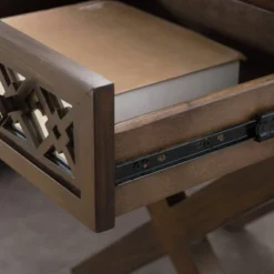 Mirrored Diamond Filigree X Base Nightstand/Table Walnut - Leick Home -DreamNest Store GUEST dcd38a1b 56a2 418e b1c6 a756c5c95235