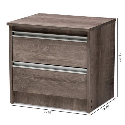 Gallia Modern And Contemporary Oak Finished 2 Drawer Nightstand Brown - Baxton Studio 8 Gallia Modern And Contemporary Oak Finished 2 Drawer Nightstand Brown - Baxton Studio - Image 8