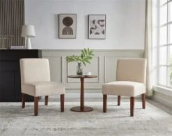 Carl Armless Fabric Upholstered Accent Chair Set Of 2 With Round Wood Side Table Slipper Chairs Sets-Maison Boucle -DreamNest Store GUEST ddca0921 92ce 4570 a65d a70db2915747