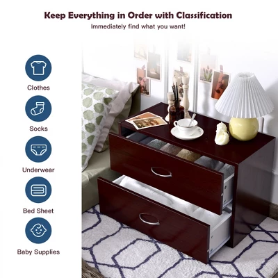 Costway 2-Drawer Dresser Horiztonal Organizer W/Handle Wood End Table Nightstand 3 Costway 2-Drawer Dresser Horiztonal Organizer W/Handle Wood End Table Nightstand - Image 3