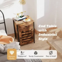 Costway 2PCS Nightstand W/ Drawer Cabinet Adjustable Shelf Industrial Side Table Rustic -DreamNest Store GUEST de2769ee 3e85 453c 9d1c 91c32fb322fc