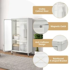 Costway Storage Wardrobe Cabinet Mobile Armoire Closet With Hanging Rod & Adjustable Shelf -DreamNest Store GUEST df08917d c7f1 4577 a495 606962790541