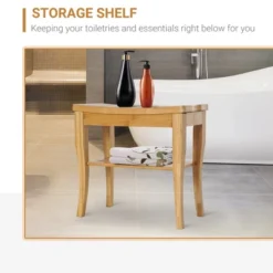 HOMCOM Long Bamboo Shower Bench Seat, 20" Wooden Spa Shower Stool With Underneath Storage Shelf Shoe Organizer -DreamNest Store GUEST df3a8211 d7be 4445 98c3 71682002e659