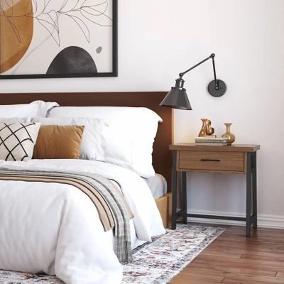 Hawkins Metal/Wood Bedside Nightstand Walnut - WyndenHall 2 Hawkins Metal/Wood Bedside Nightstand Walnut - WyndenHall - Image 2