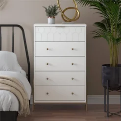 Anastasia 5 Drawer Dresser White - CosmoLiving By Cosmopolitan