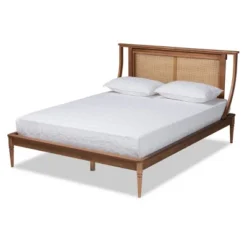 Jamila Wood And Synthetic Rattan Platform Bed Walnut Brown - Baxton Studio -DreamNest Store GUEST dff56ad2 c946 4fe9 81e0 ea25fb655a20