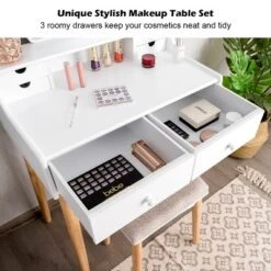 Costway Vanity Table 6 Dressing Table Cushioned Stool Makeup Table -DreamNest Store GUEST e056e124 e4bf 481a a483 5afab59156a0