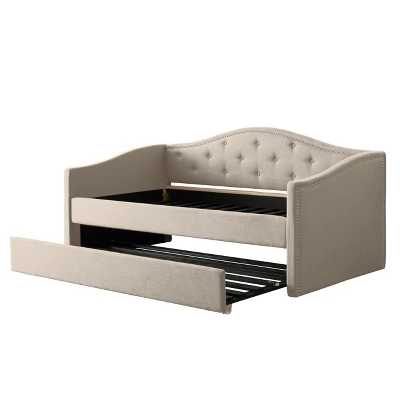 Fairfield Tufted Fabric Day Bed With Trundle - CorLiving 1 Fairfield Tufted Fabric Day Bed With Trundle - CorLiving