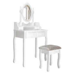 Costway Vanity Wood Makeup Dressing Table Stool Jewelry Desk 4 White 11 Costway Vanity Wood Makeup Dressing Table Stool Jewelry Desk 4 White -DreamNest Store GUEST e151e8cf a572 47f5 a085 b7a3031c049d