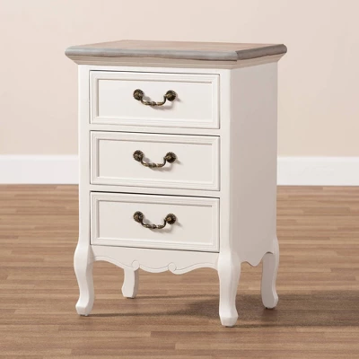 Capucine Two-Tone Natural Whitewashed Oak Finished Wood 3 Drawer Nightstand White - Baxton Studio 3 Capucine Two-Tone Natural Whitewashed Oak Finished Wood 3 Drawer Nightstand White - Baxton Studio - Image 3