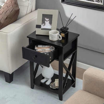 Costway Nightstand Chair Side End Table With Drawer & Shelf Bedroom Furniture White BrownBlack 1 Costway Nightstand Chair Side End Table With Drawer & Shelf Bedroom Furniture White BrownBlack
