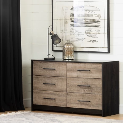 Londen 6 Drawer Double Dresser Weathered Oak/Black - South Shore 1 Londen 6 Drawer Double Dresser Weathered Oak/Black - South Shore
