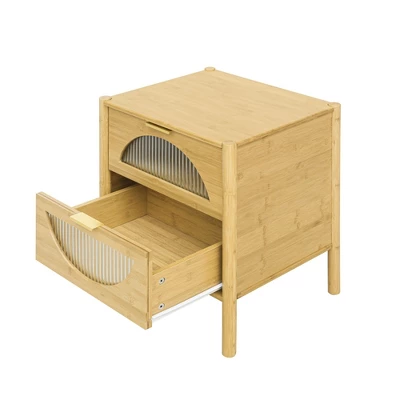 Aash 2 Drawer Nightstand With Shelf,Bedside Table Bamboo With Storage (22.05"H*17.72"W*14.97"D)-The Pop Home 3 Aash 2 Drawer Nightstand With Shelf,Bedside Table Bamboo With Storage (22.05"H*17.72"W*14.97"D)-The Pop Home - Image 3