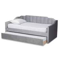 Lennon Velvet Fabric Upholstered Daybed With Trundle - Baxton Studio