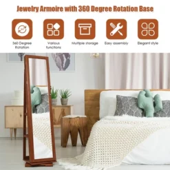 Costway 360degree Rotatable Jewelry Cabinet 2-in-1 Lockable Mirrored Organizer -DreamNest Store GUEST e31daade 0ef0 43f2 87ba 13b46742cf54