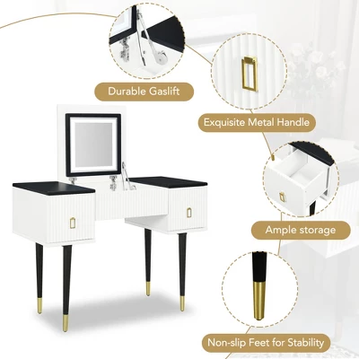 43.3" Modern Vanity Table Set With Flip-Up Mirror, LED Lights And Storage - ModernLuxe 6 43.3" Modern Vanity Table Set With Flip-Up Mirror, LED Lights And Storage - ModernLuxe - Image 6