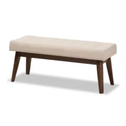 Elia Mid Century Modern Walnut Wood Fabric Button Tufted Bench - Baxton Studio -DreamNest Store GUEST e3806eeb cd47 4c76 8d44 30cb44de9ef9