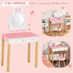 Costway Kids Vanity Set Rabbit Makeup Dressing Table Chair Set W/ Mirror Drawer WhitePink -DreamNest Store GUEST e380914b 67be 4538 8635 8a3bc90f5faf