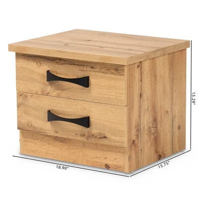 Colburn Wood 2 Drawer Nightstand Oak Brown - Baxton Studio 5 Colburn Wood 2 Drawer Nightstand Oak Brown - Baxton Studio - Image 5