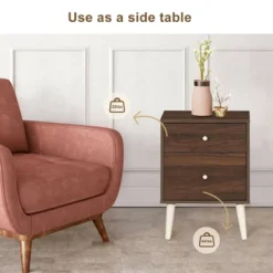Costway Nightstand 2-Drawer Beside End Side Table W/Rubber Legs -DreamNest Store GUEST e41e20c7 07a5 49e7 a403 b824f55d8a2d