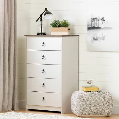 Plenny 5 Drawer Chest White Wash/Weathered Oak - South Shore 1 Plenny 5 Drawer Chest White Wash/Weathered Oak - South Shore
