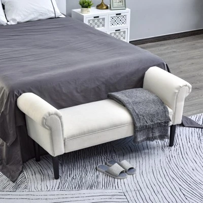 HOMCOM 52" Linen Upholstered Accent Ottoman Bench With Armrests 1 HOMCOM 52" Linen Upholstered Accent Ottoman Bench With Armrests