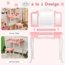 Costway Kids Vanity Princess Makeup Dressing Table Chair Set W/ Tri-folding Mirror -DreamNest Store GUEST e46f0f5b efe1 4c8b 9632 e9426e1fc6de