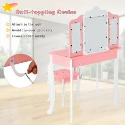 Costway Kids Vanity Princess Makeup Dressing Table Chair Set W/ Tri-folding Mirror -DreamNest Store GUEST e487779f 7b66 406d a8e3 8b3796588072