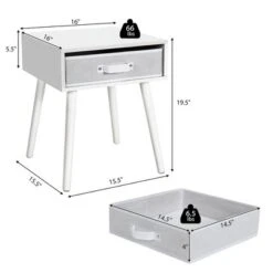 Costway Mid-Century Nightstand End Accent Bedside Table W/ Fabric Drawer Rustic White -DreamNest Store GUEST e497672a 4ee5 4d24 a129 6dd84be8529d