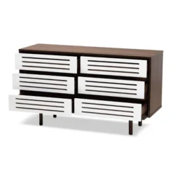 6 Drawer Wood Dresser And Meike Two-Tone Walnut/White - Baxton Studio