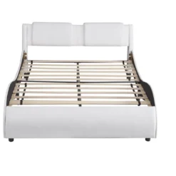 Upholstered Faux Leather Platform Bed With LED Light Bed Frame With Slatted-ModernLuxe -DreamNest Store GUEST e598b7fb 7bc7 4ea5 8202 8c3e85c07925