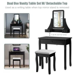 Costway Square Mirror Dressing Table Set Makeup Vanity For Bedroom, Living Room White/Black -DreamNest Store GUEST e6858908 284e 4612 ae7b 448644fea28b
