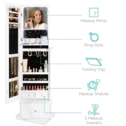 Best Choice Products 360 Swivel Standing Mirrored Jewelry Cabinet, LED-Lit Makeup Organizer W/ Mirror - White -DreamNest Store GUEST e6c4c665 5997 4909 90e1 bfe4b41b25f1