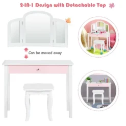 Costway Kids Vanity Set Princess Makeup Dressing Play Table Set W/Mirror White Pink -DreamNest Store GUEST e737b925 e9e2 414f b47f af4aa94c6f8c