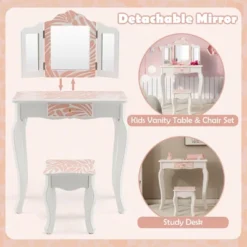 Costway Kid Vanity Set Wooden Makeup Table Stool Tri-Folding Mirror Zebra-Stripe Pink 12 Costway Kid Vanity Set Wooden Makeup Table Stool Tri-Folding Mirror Zebra-Stripe Pink -DreamNest Store GUEST e746d9ed 2bf0 4d3e b9df c9541c81f1a5