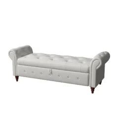 Cecily 63" Button-Tufted Large Storage Ottoman Upholstered Fabric Bench Features Rolled Arms, Window Seating, And Solid Wood Legs-Maison Boucle -DreamNest Store GUEST e7485898 e513 4cf6 a9fa 6ec126120a69