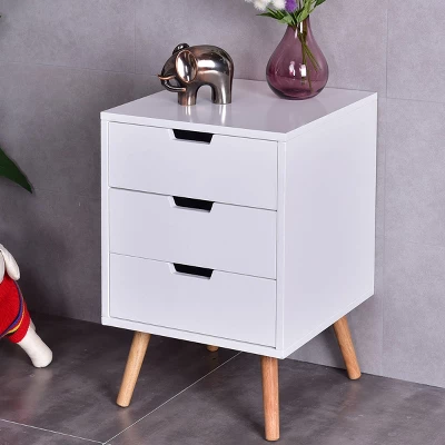 Costway White Side End Table Nightstand W/ 3 Drawers Mid-Century Accent Wood Furniture 1 Costway White Side End Table Nightstand W/ 3 Drawers Mid-Century Accent Wood Furniture
