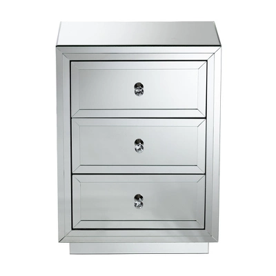Baxton Studio Lina Mirrored 3 Drawer Nightstand Bedside Table Silver - BaxtonStudio 6 Baxton Studio Lina Mirrored 3 Drawer Nightstand Bedside Table Silver - BaxtonStudio - Image 6