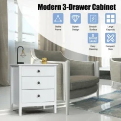 Costway Nightstand Beside End Side Table Accent Table Organizer W/3 Drawers White 14 Costway Nightstand Beside End Side Table Accent Table Organizer W/3 Drawers White -DreamNest Store GUEST e8514989 df55 41fe 80ab d03732993cd0