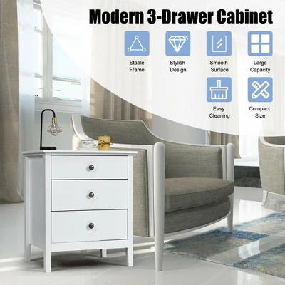 Costway Nightstand Beside End Side Table Accent Table Organizer W/3 Drawers White 6 Costway Nightstand Beside End Side Table Accent Table Organizer W/3 Drawers White - Image 6