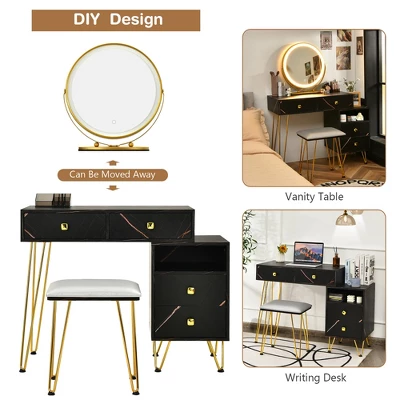 Costway Vanity Table Stool Set Dimmer LED Mirror Large Storage Cabinet Drawer Walnut BlackBrownWhite 9 Costway Vanity Table Stool Set Dimmer LED Mirror Large Storage Cabinet Drawer Walnut BlackBrownWhite - Image 9
